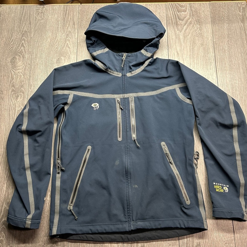 Mountain Hardwear Conduit Softshell Jacket Mens Medium Navy Blue Hooded Full Zip
